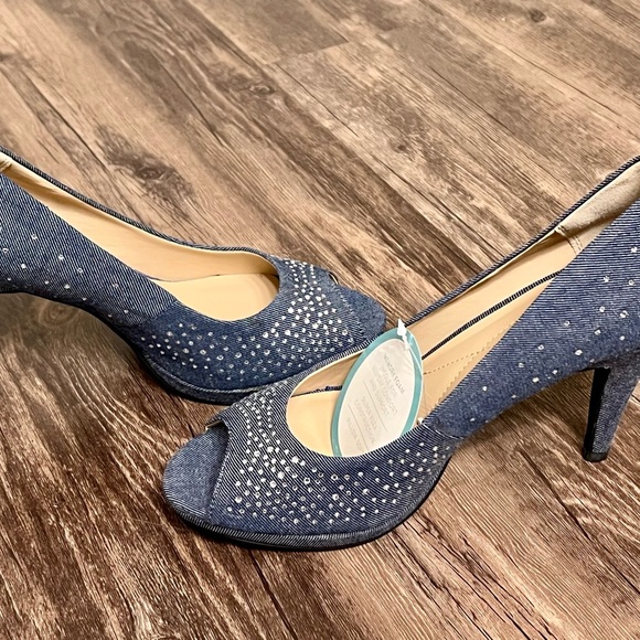 Denim Peep Toe Pump with Rhinestones - Picture 4 of 6